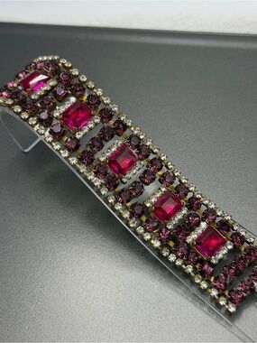 Vintage Bijoux MG Purple and Pink Czech Bracelet It Glows